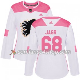 Adidas Maillot de Hockey Calgary Flames Jaromir Jagr 68 2017-2018 Blanc Rose Fashion Authentic - Femme